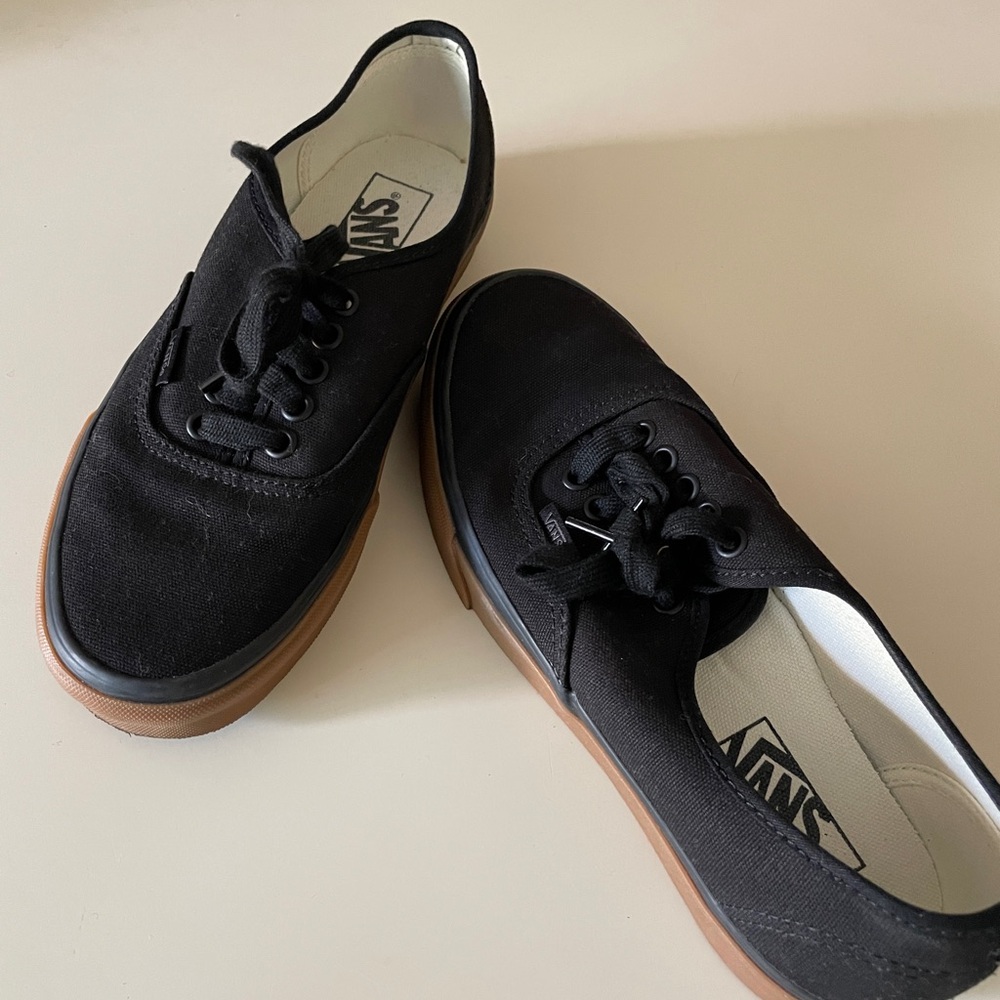 Vans Women’s Authentic Classic Black Canvas and Gum Sneakers - Size 8